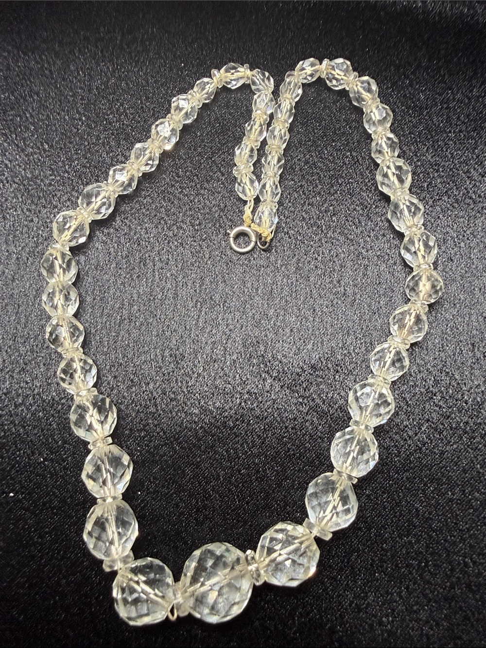 Vintage Crystal Clear Faceted Bead Necklace - Transparent Art Deco